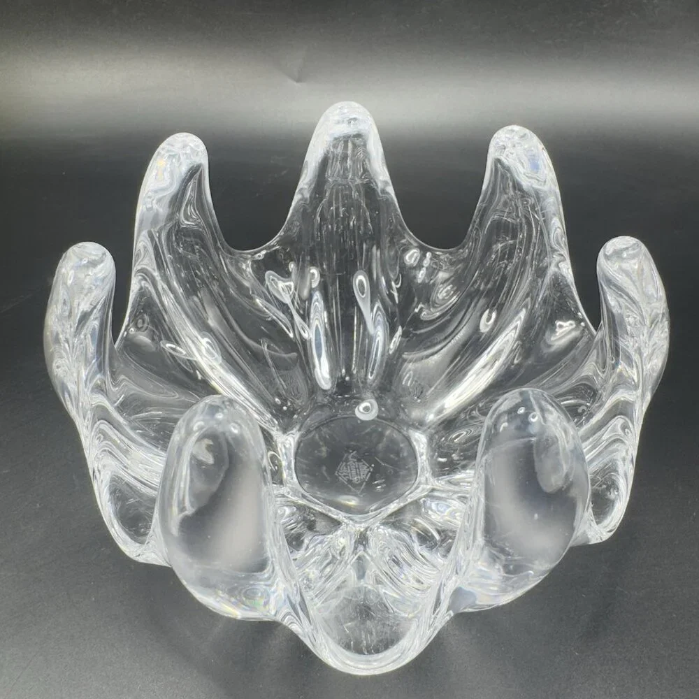 Vannes Clear Crystal France‎ Le Chatel Abstract Freeform Art Glass Bowl Signed